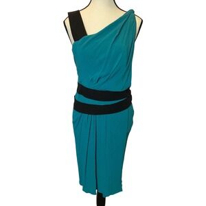 Narciso Rodriguez Women's Silk Belted Drape Style Mini Dress Size 6 Teal Black